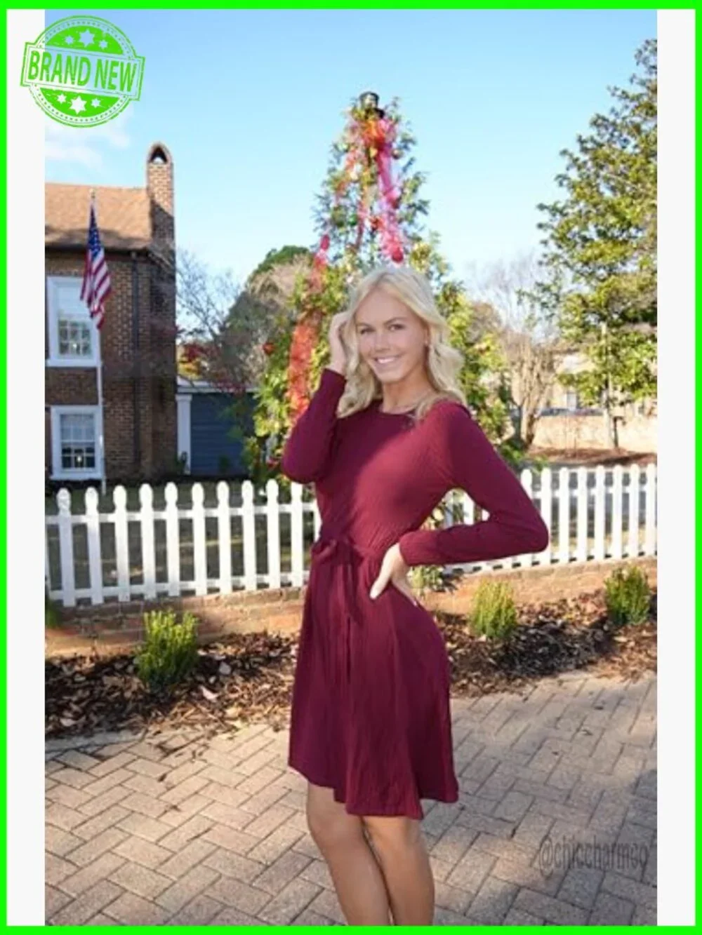 Long Sleeve Knit Sweater Dress with Pockets, Belted Waist, Work Casual - Picture 2 of 7